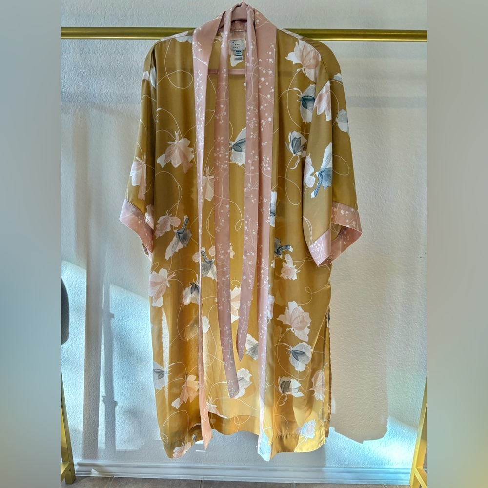 Women’s chiffon open duster cardigan, mustard yellow blush pink grey ONE SIZE